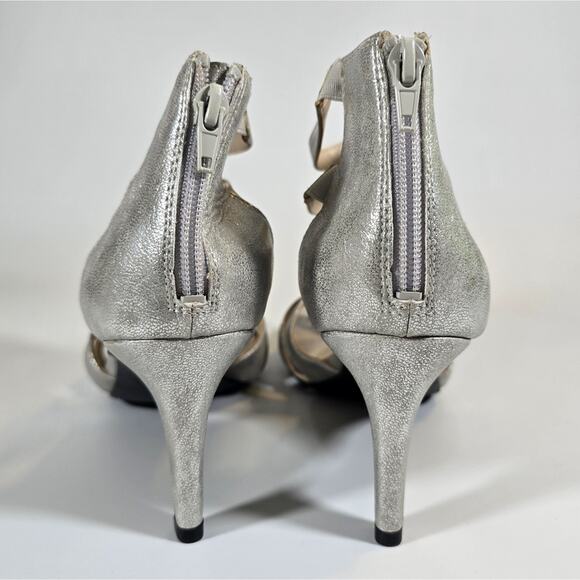 L LifeStride Soft System Mallie Silver Strappy Heels Womens Size 11 Gladiator - Picture 6 of 11